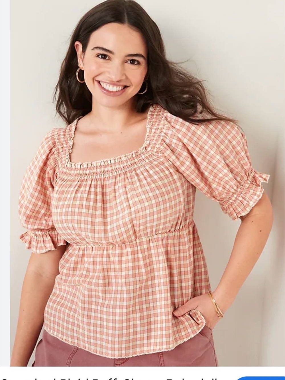 Old Navy babydoll Puff Sleeve Top Gingham L